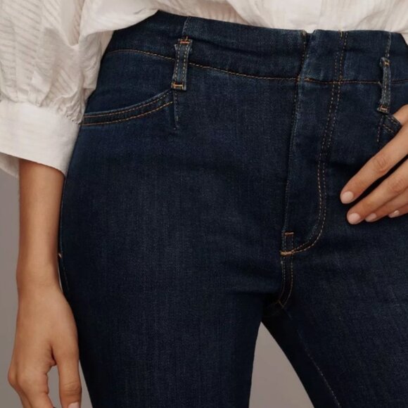 Brand New by Anthropologie Pilcro Kick Mid Rise Cropped Flared Dark Wash Jeans - Picture 4 of 11